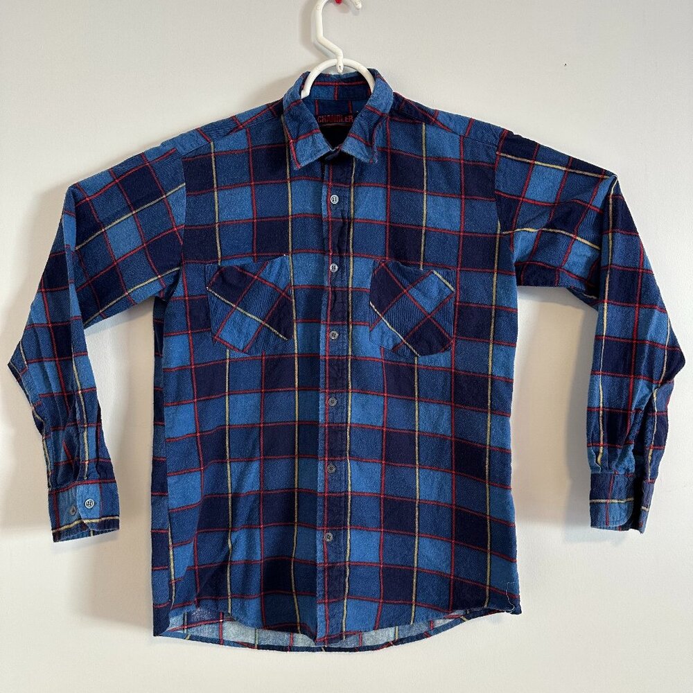 Chandler Casual Button Down Mens Medium Blue Plaid Dressy Flannel Shirt